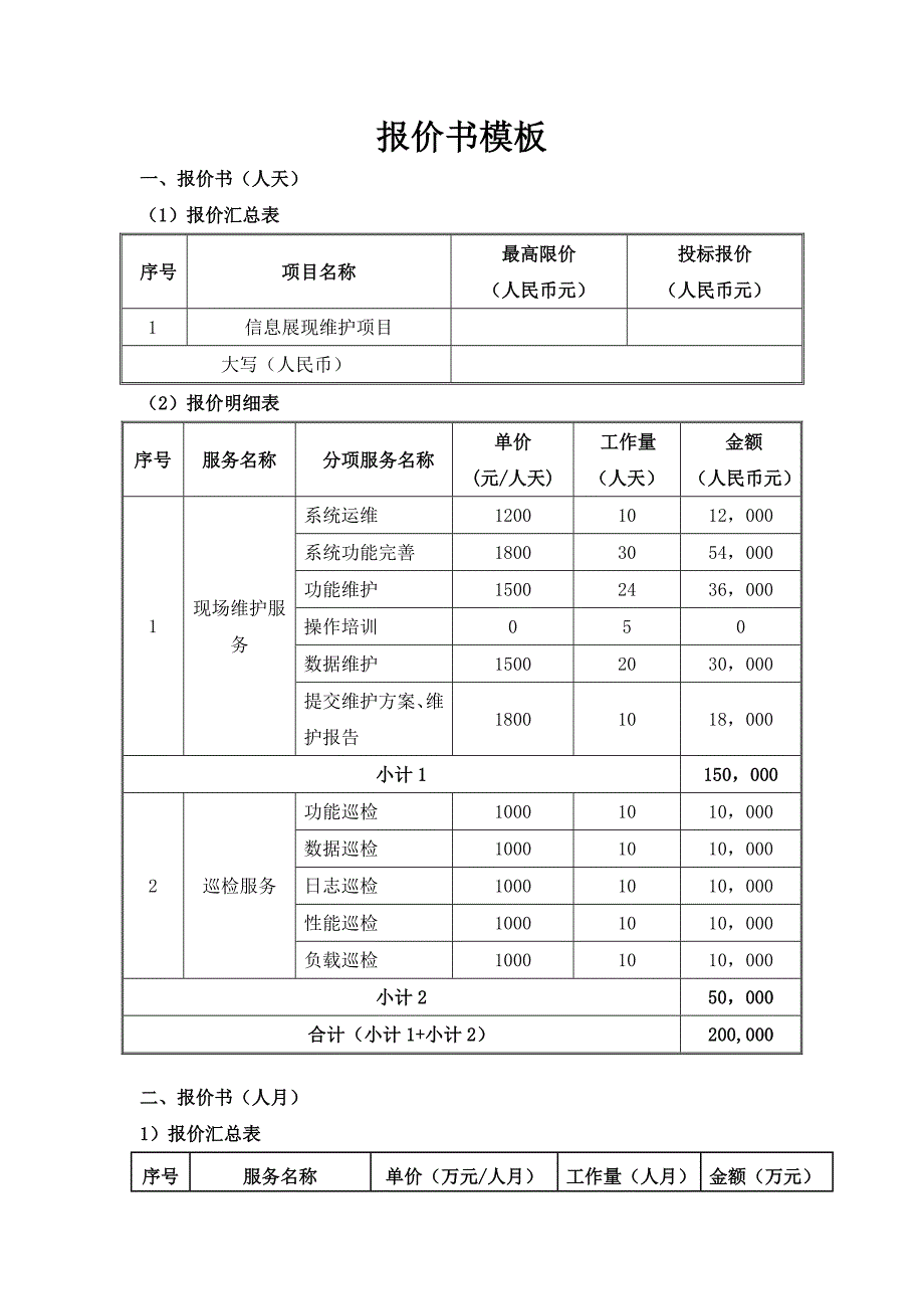 报价书(人天、人月、软件)-模板_第1页