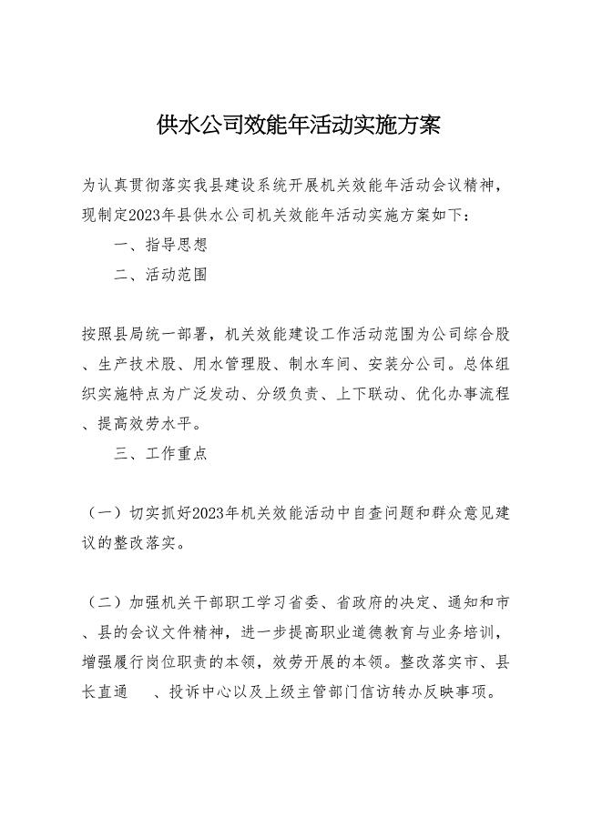 2023年供水公司效能年活动实施方案.doc