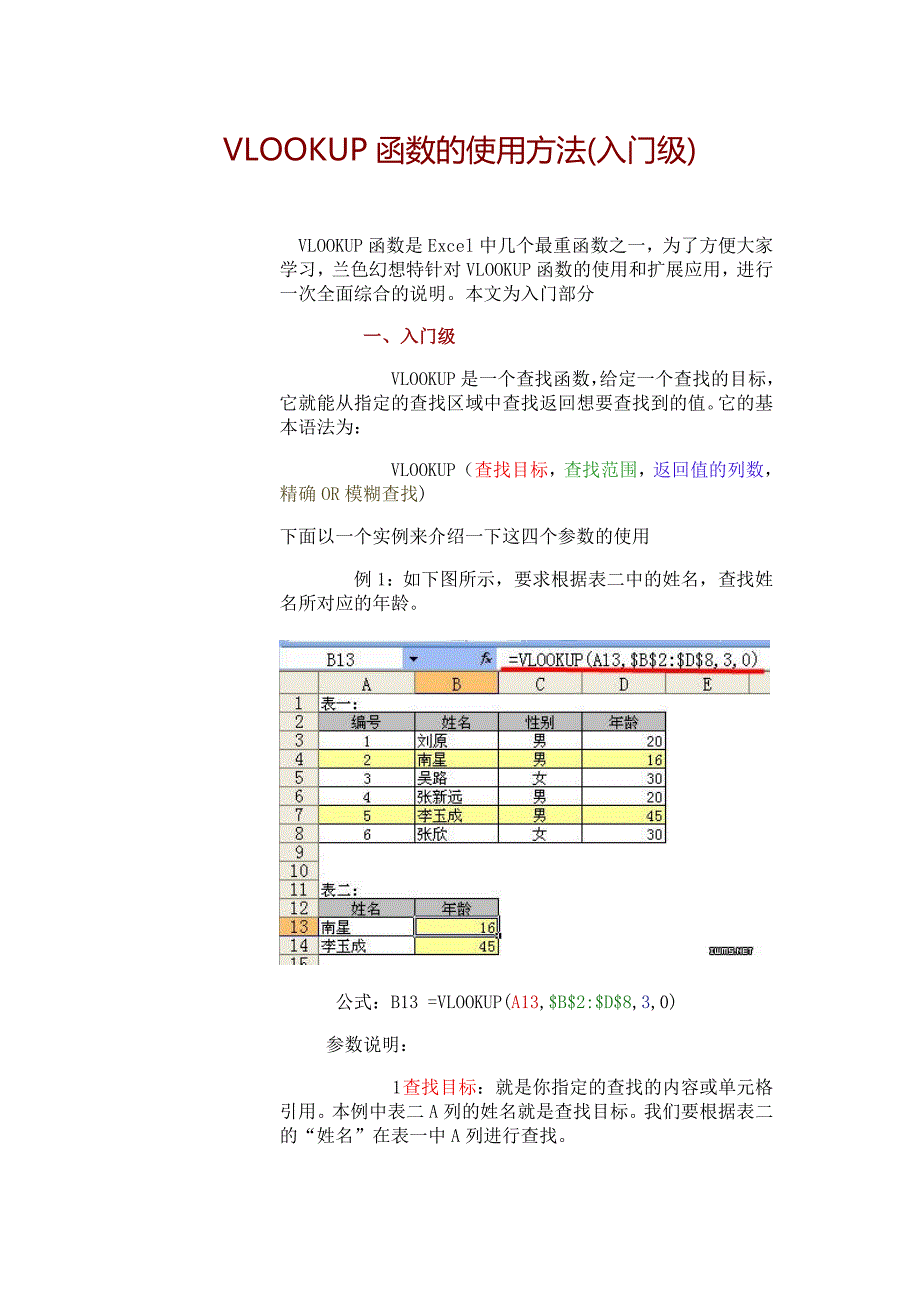 VLOOKUP函数的使用方法(入门、初级、高级篇).doc_第1页