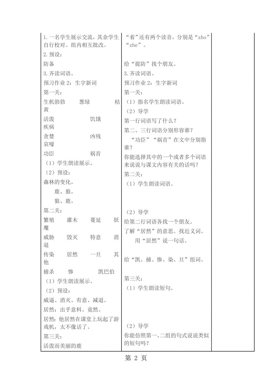 2023年三年级下册语文教案1狼和鹿第1课时苏教版.doc_第2页