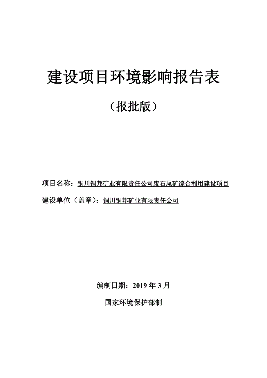 铜川铜邦矿业有限责任公司废石尾矿综合利用建设项目环评报告.docx_第1页