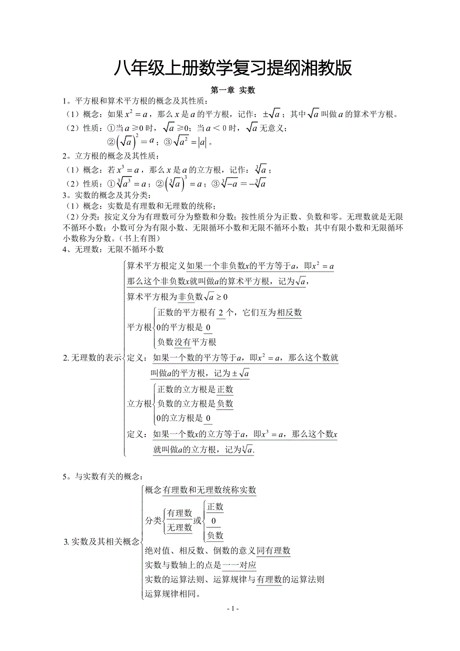八年级上册数学复习提纲湘教版.doc_第1页