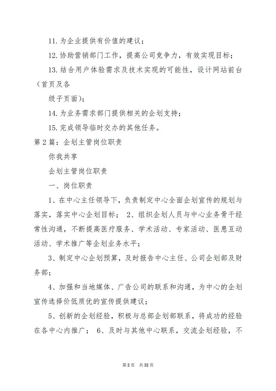 2024年企划主管岗位职责和权限_第2页