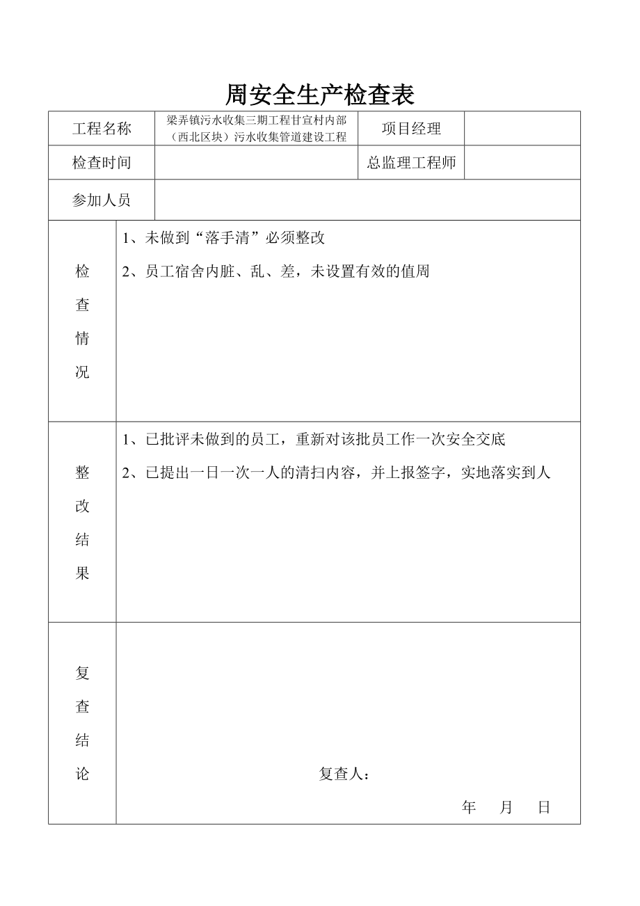 污水收集管道建设工程周安全生产检查表_第5页