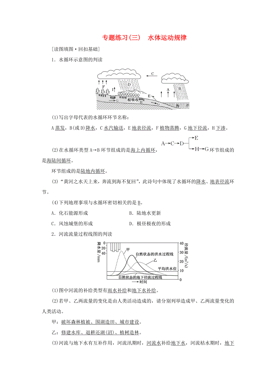 高考地理二轮复习 专题练习（三）水体运动规律（含解析）-人教高三全册地理试题_第1页