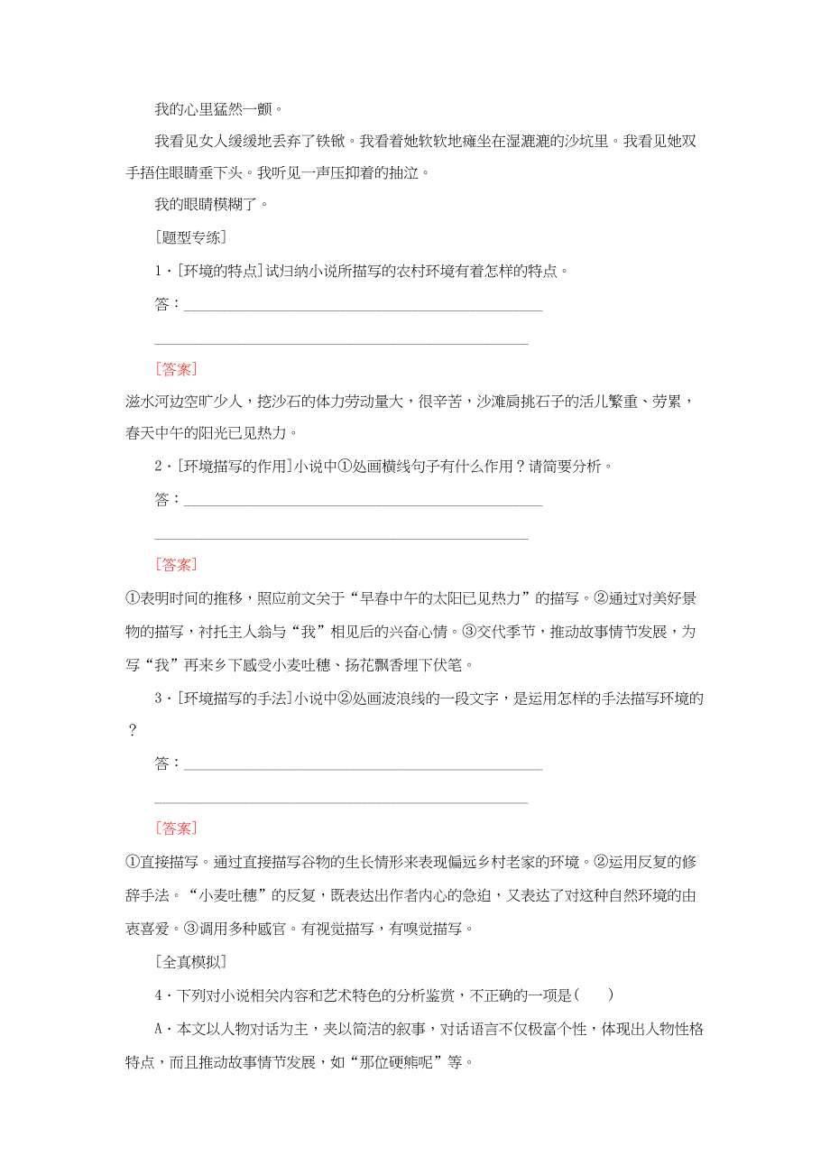 （课标版）高考语文一轮总复习 专题十一 小说阅读 专题跟踪训练33-人教版高三全册语文试题_第3页