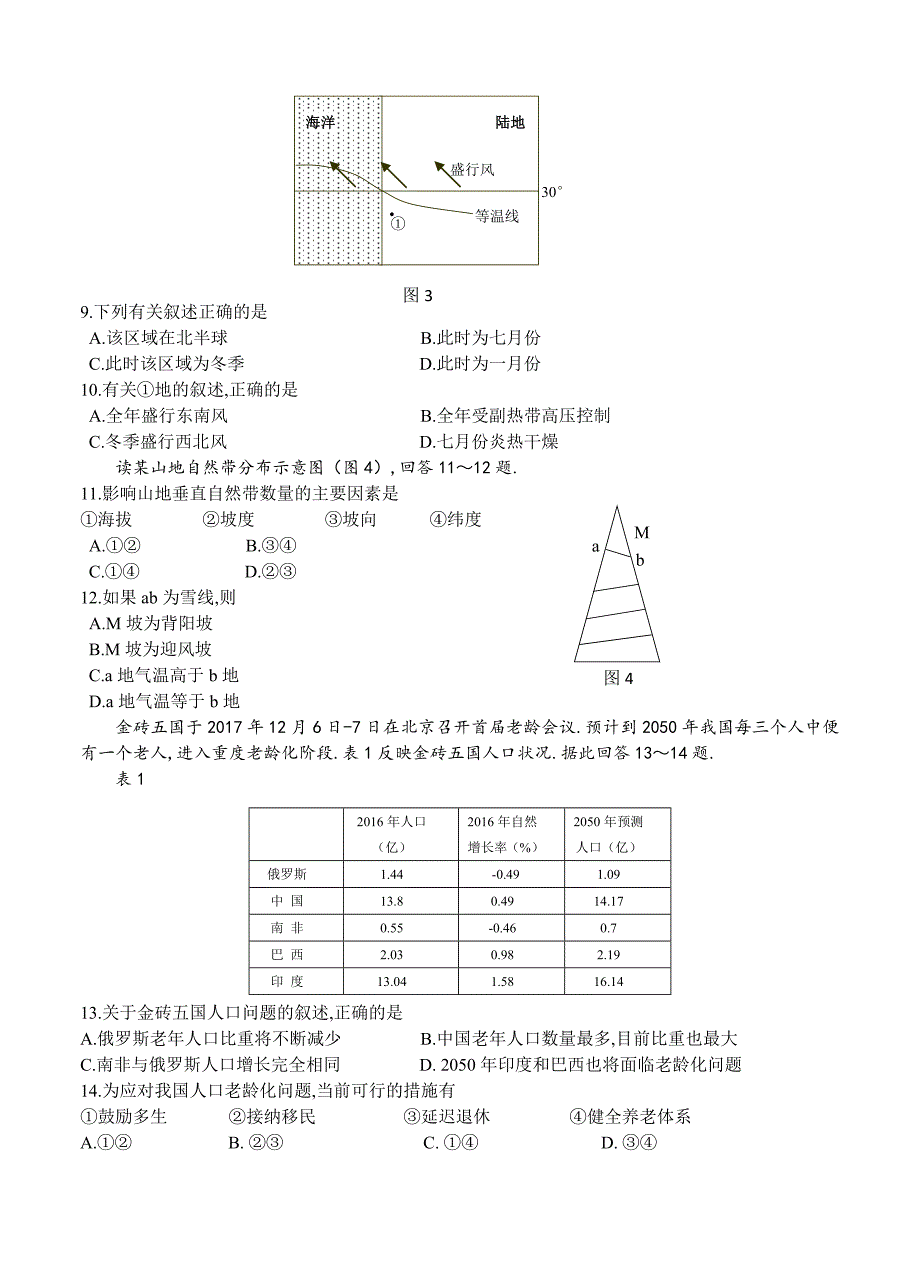 高中学业水平测试(必修科目)训练样题（地理）_第3页