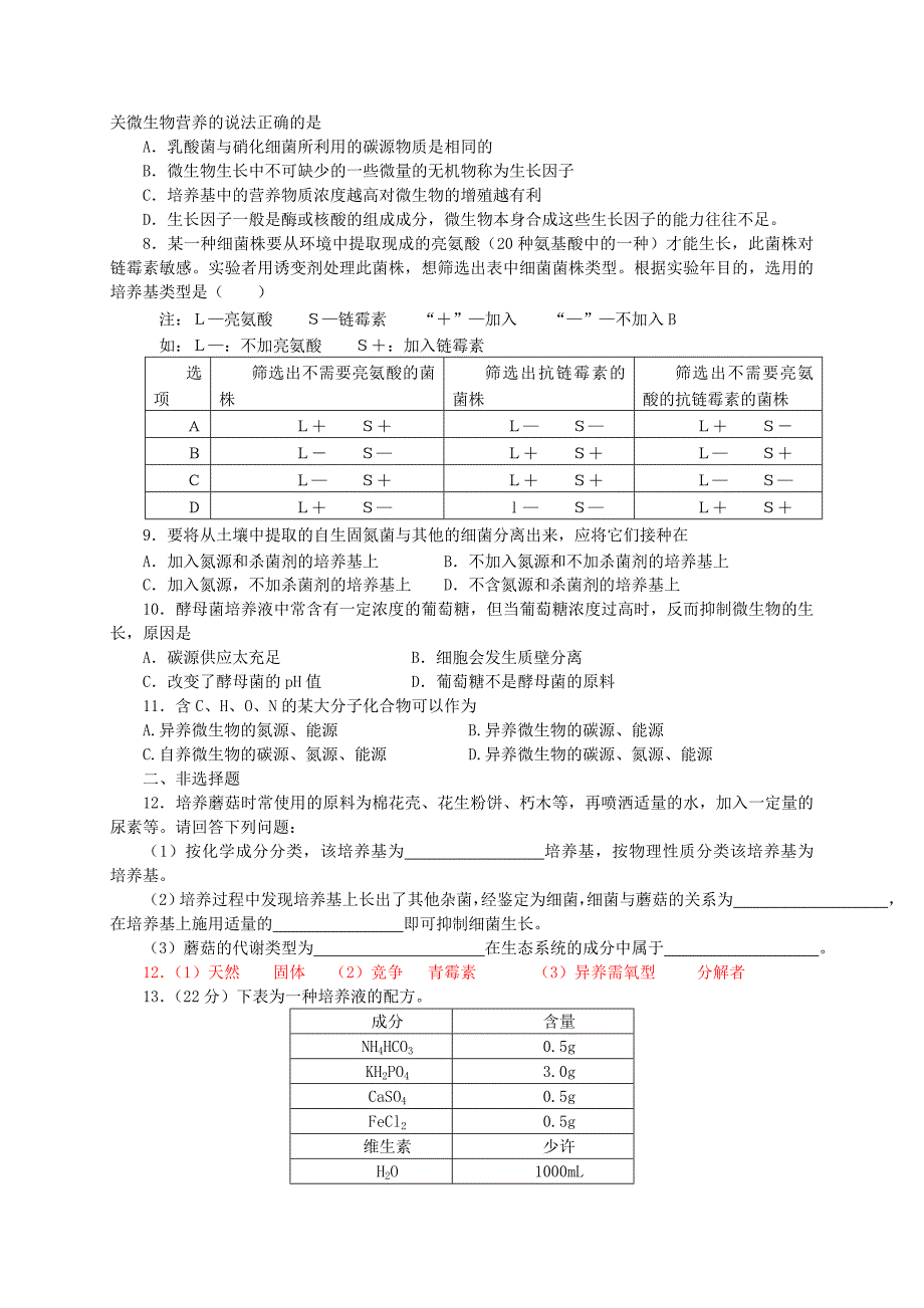 专题二微生物的培养与应用测试练习题_第5页